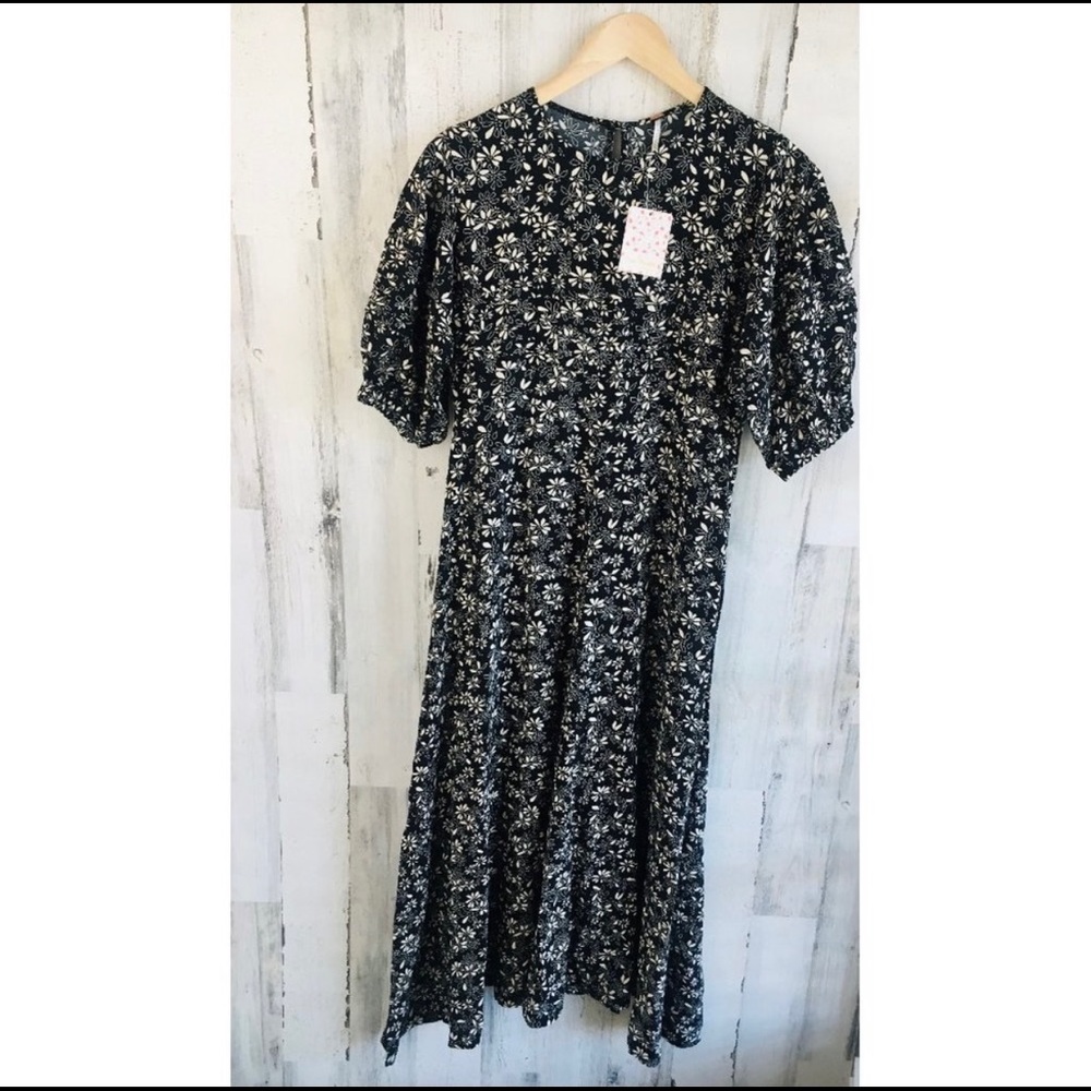 Free People Jessie Ditsy Midi Dress Black Floral